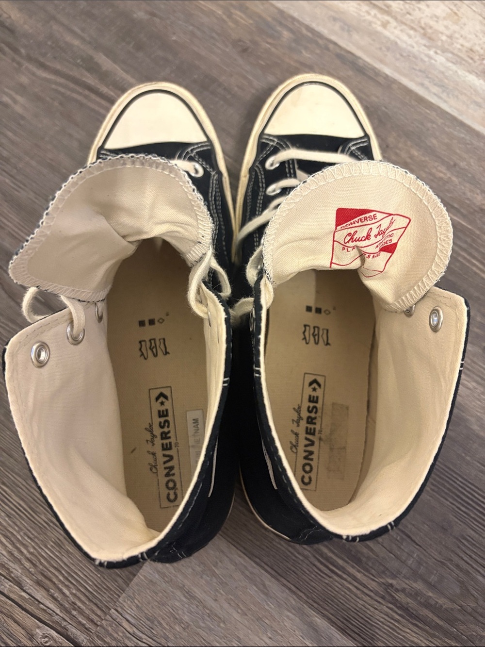 Men’s Converse Black High Top Sneakers with Cream Accents - Picture 3 of 7